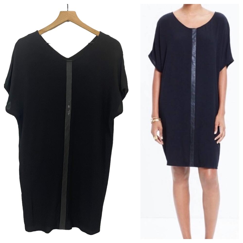 Madewell Leather Edged Easy Shirt Dress - Black - XS